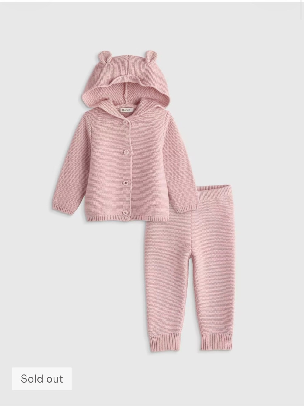 Quince Organic Cotton Sweater Set Silver Pink 18-24M NWT